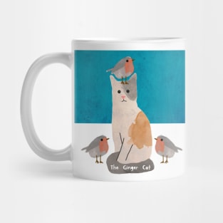 Cat and Red Robins Mug